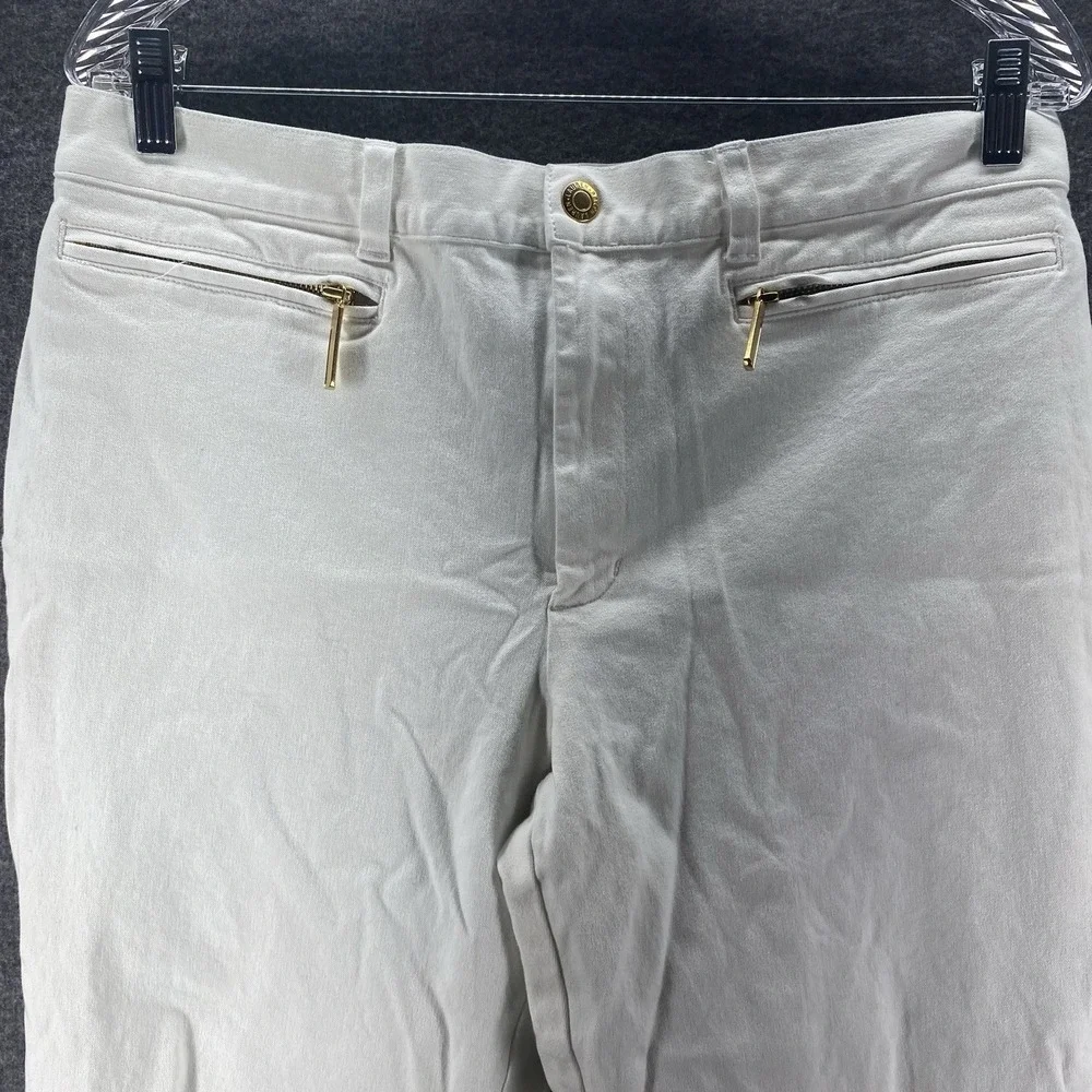 Ralph Lauren Capri Pants Womens 12 White Mid Rise Stretch Hiking Zipper Pockets‎